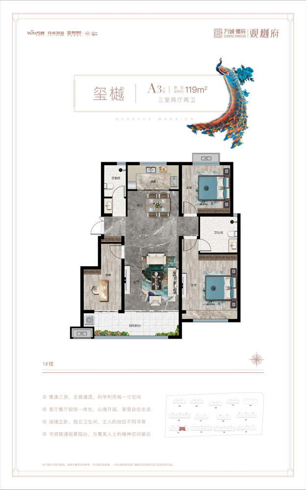 萬城儒辰觀樾府A3戶型 建面119㎡