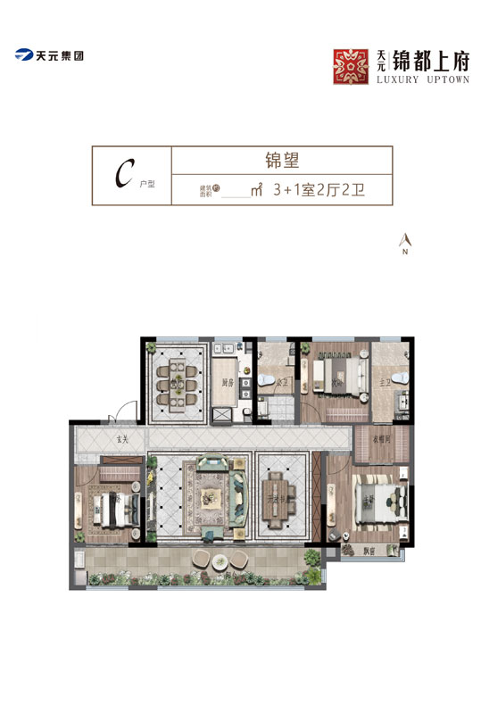 天元錦都上府洋房C戶型建面161㎡