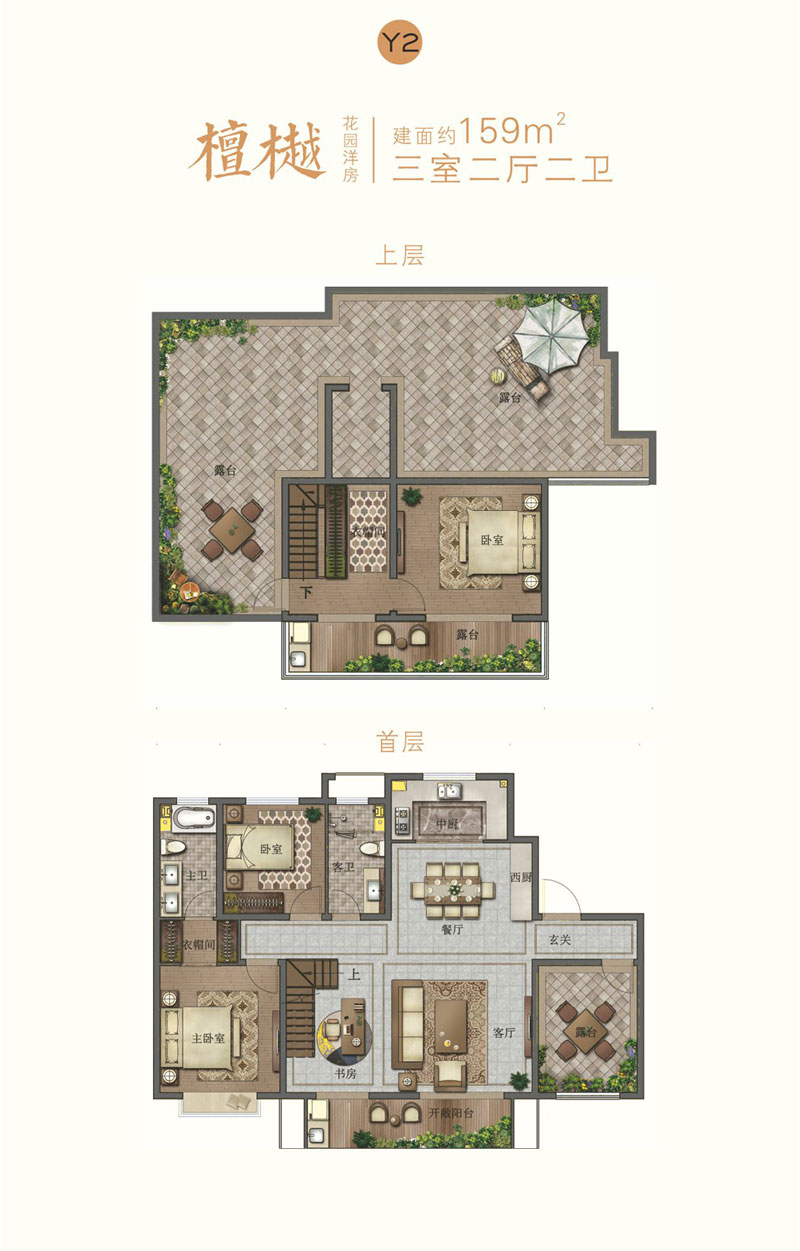 寶麗天樾洋房Y2戶型 159㎡ 三室兩廳兩衛(wèi)